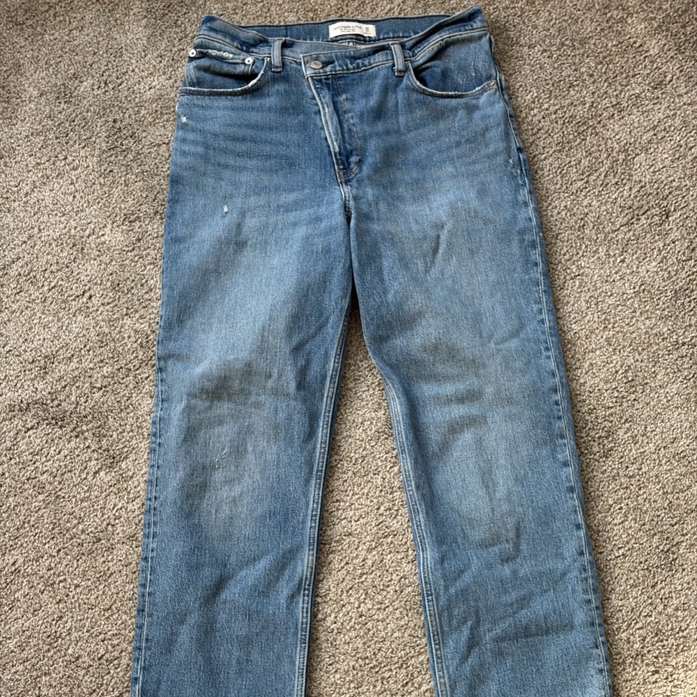 Asymmetrical Abercrombie and Fitch Straight Leg High Rise Jeans